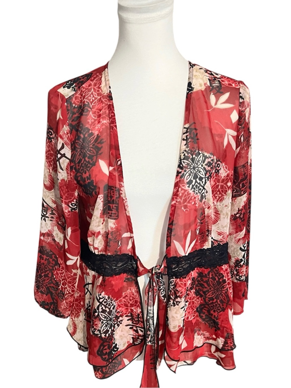 Dressbarn blouse petite xl floral tie front 
Polyester Kimono boho